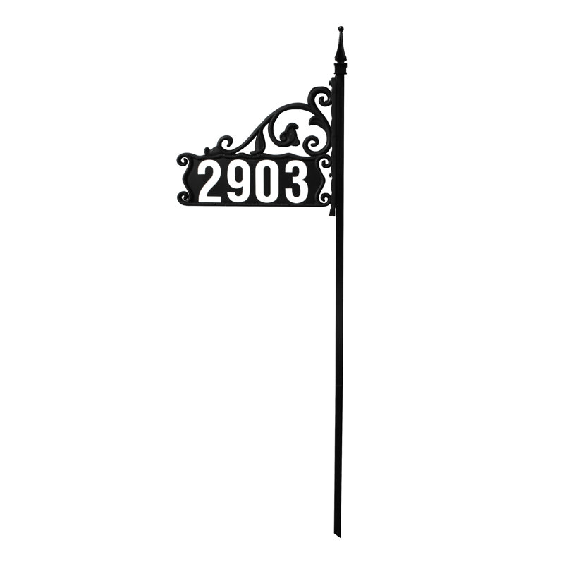 Black Reflective Metal Address Plaque with 48" Post
