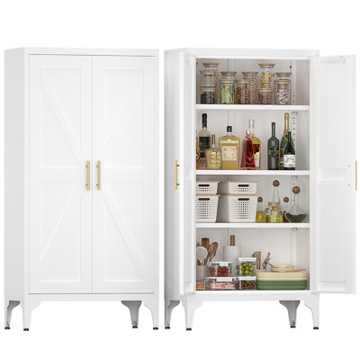 Metal Adjustable 2 Doors Metal Storage Cabinet Kitchen Pantry Cabinet With Adjustable Shelves For Kitchen, Living Room, Dining Room And Office