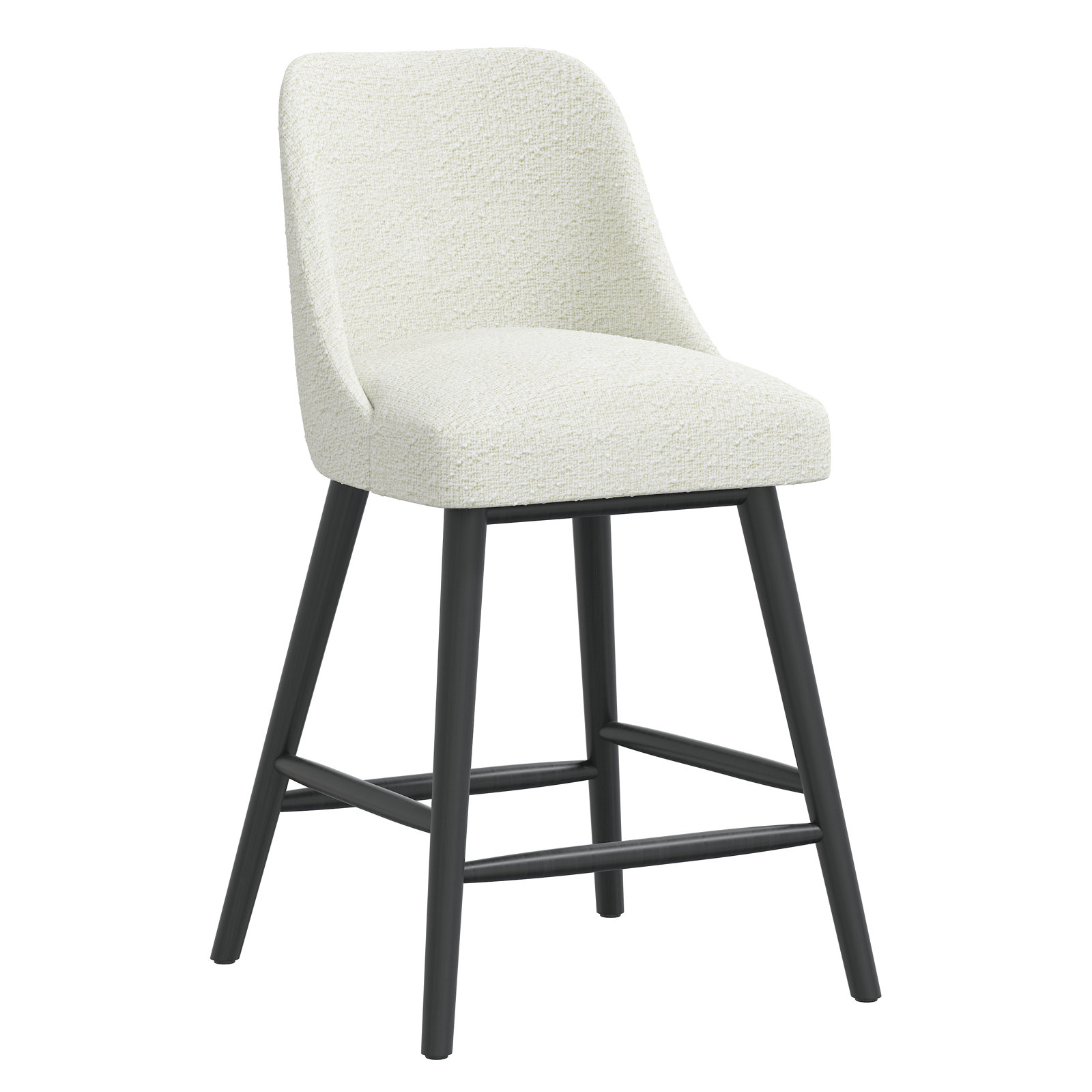 Gallie Mid-Century Modern Stool, Counter Stool (27” Seat Height), Black, Classic Snow Boucle