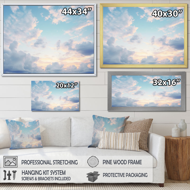 «White Sky Pure Elegance I» sur toile, Cadre flottant noir, H 16 po x l 32 po x P 1 po