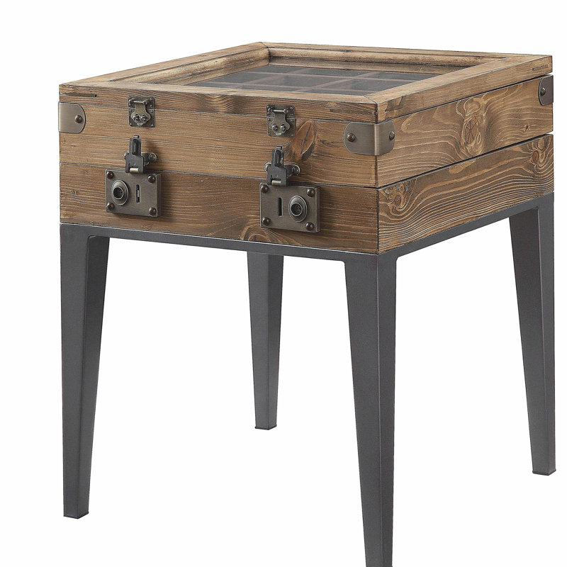 Table d'appoint en chêne rustique et gris mat avec pieds fuselés
