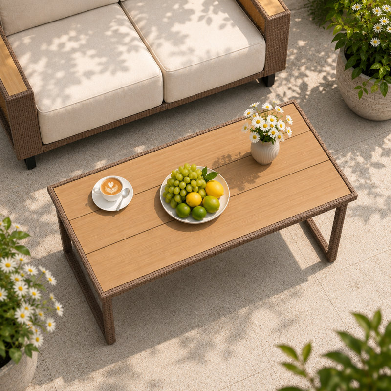 Table basse en rotin et osier pour terrasse