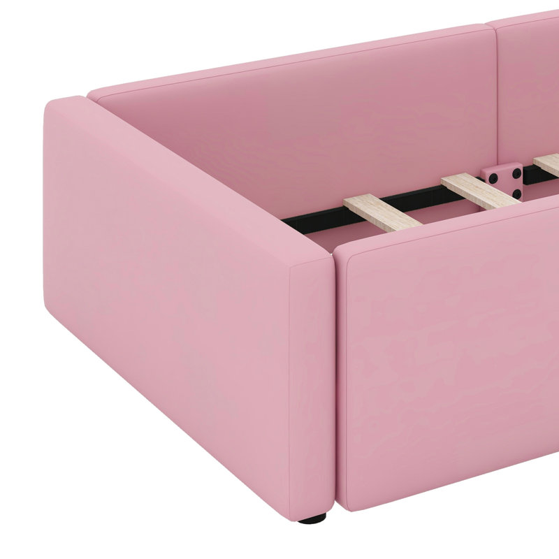 Lit plateforme contemporain avec garde-corps et station de charge intégrée, Pink