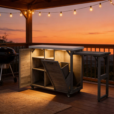 Îlot de cuisine 78,3 "avec table de barbecue pliable