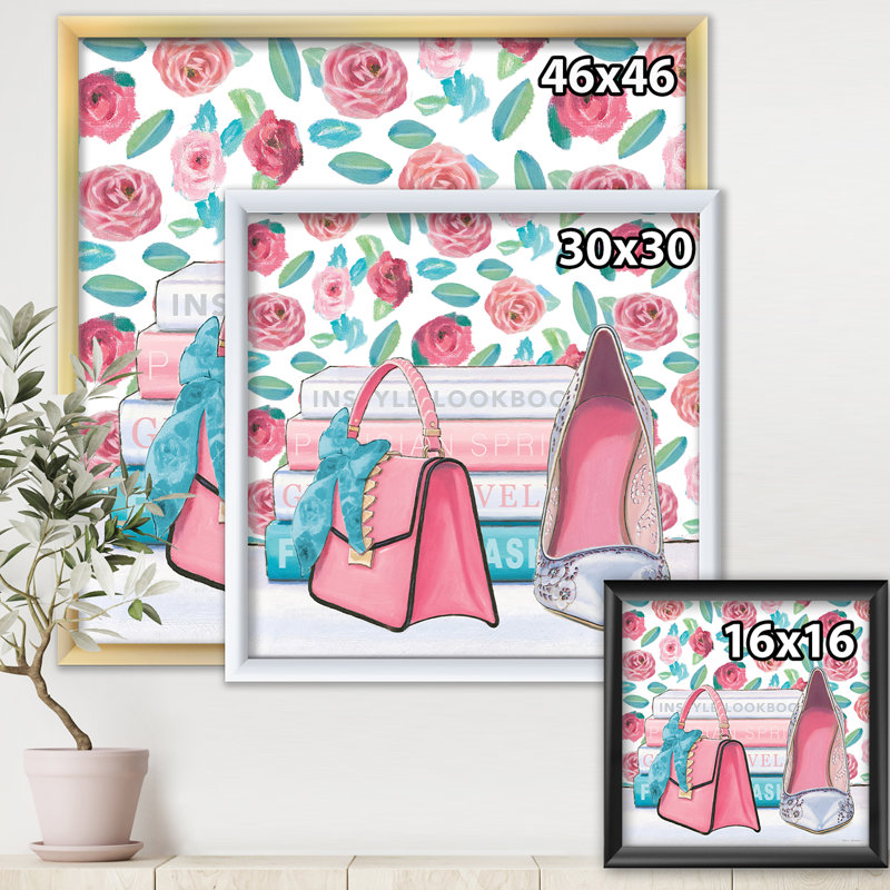 Cadre photo « rose mode high talons i », reproduction sur toile, H 30 po x l 30 po x P 1 po, Cadre argenté
