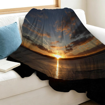 Jeté en flanelle transparente molletonné ultra doux, imprimé recto Sunrise Over Grasspoint