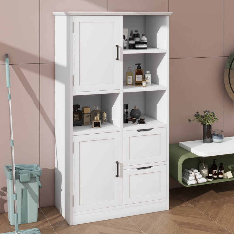 Freestanding Bathroom Storage Cabinet With Doors, Drawers, Open Shelf And Adjustable Shelf For Multiple Storage Space