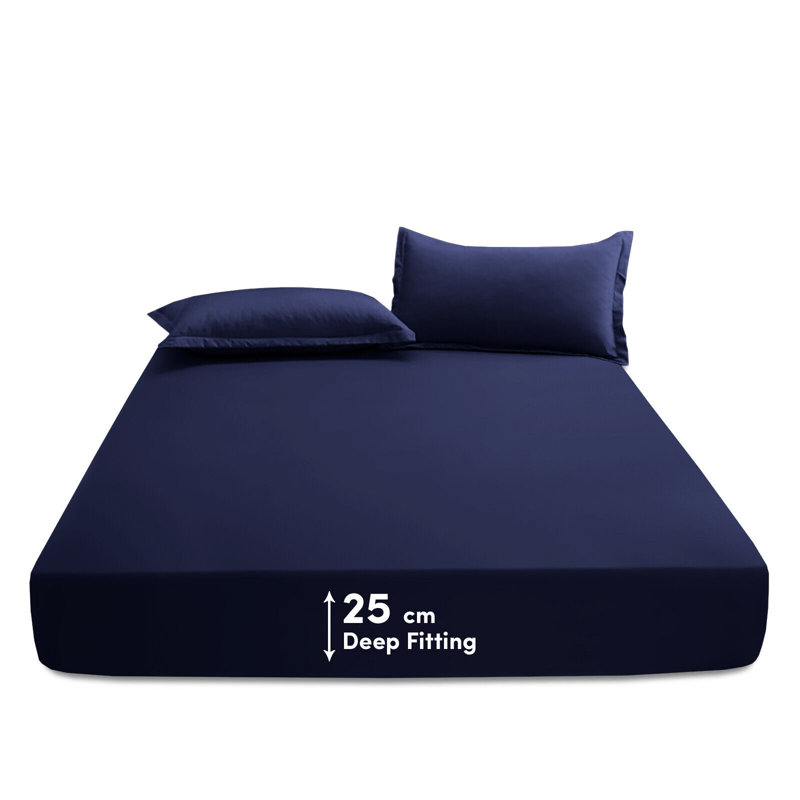 Lilyanah Microfiber 25cm Extra Deep Fitted Bed Sheets, Navy, Super King (6')