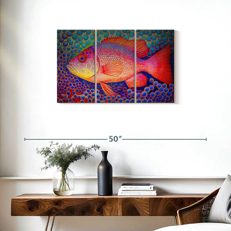 Red Snapper Fish And Abstract Bubbles, 20" H x 33" W