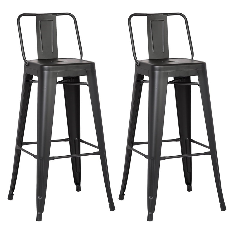 Ensemble de 2 tabourets de bar industriels, sièges de bar en métal d'une hauteur de 30 pouces avec dossier baquet, finition noire