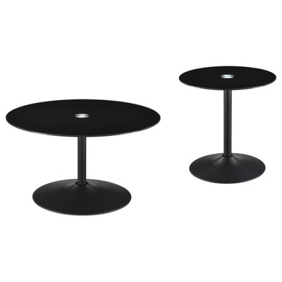 Venito 2-Piece Round Glass Top Coffee And End Table Set Black