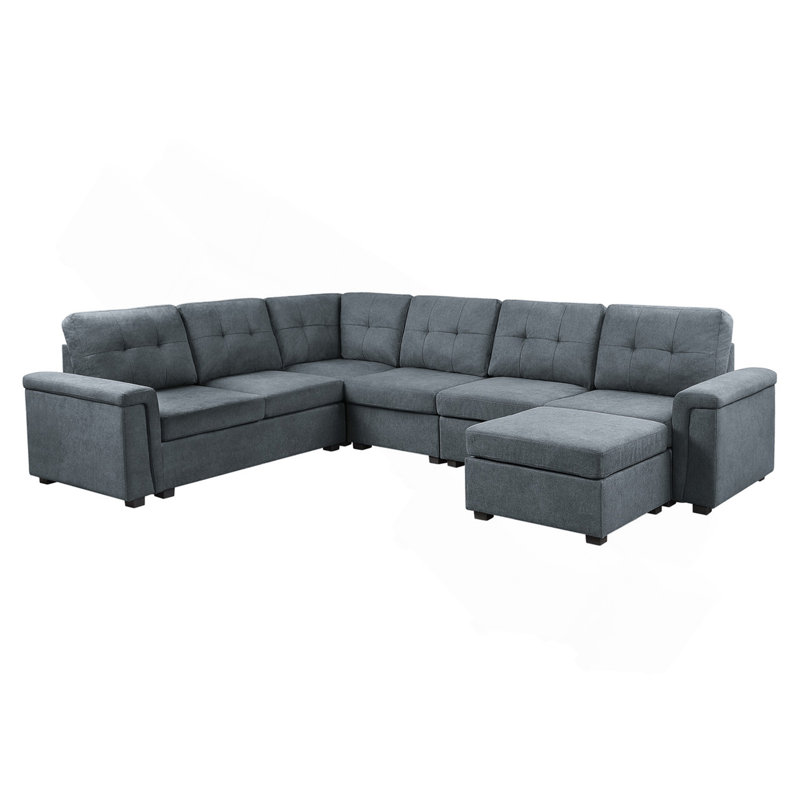 Canapé modulaire gris en tissu tissé 7 places avec repose-pieds Isla