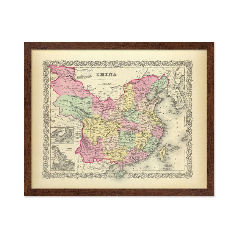 Carte de la Chine, Affiche, H 08 po x l 10 po, Encadrement brun