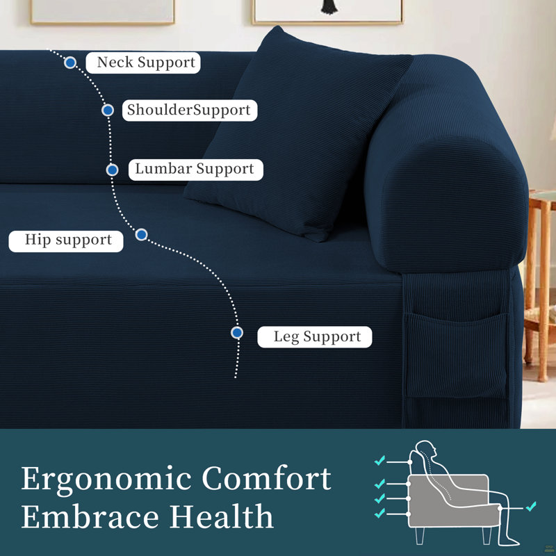 Spring Sofa With High-Quality Fabric, Pillows & Storage - Pocketed Springs, High-Density Foam, Antique Blue