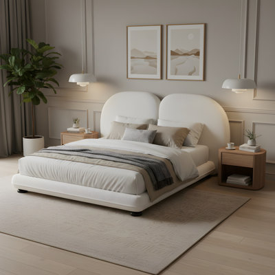 Extra Thick Upholstered Platform Bed Frame with Luxury Split Headboard, Teddy Fleece Fabric, 800 lbs Heavy Duty, Easy Assembly, White,Queen