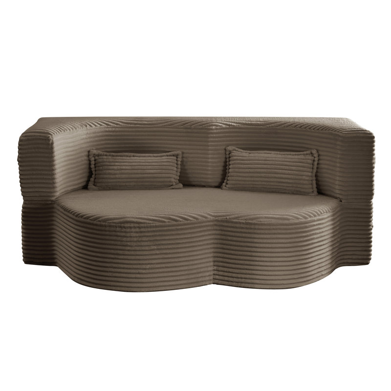 Convertible Folding Bed, Full Size Foam - Filled Corduroy With 2 Pillows, Coffee, No Assembly, For Lounging In Limited Spaces Good Small Apartments