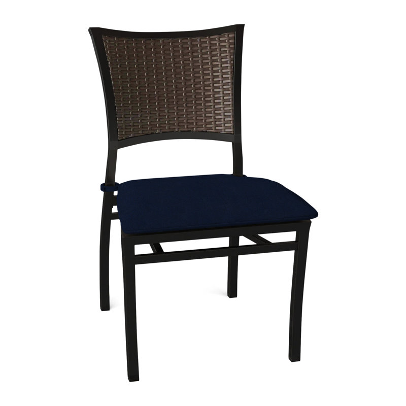 Aire Patio Dining Side Chair with Cushions, No Welt, Indigo Velvet