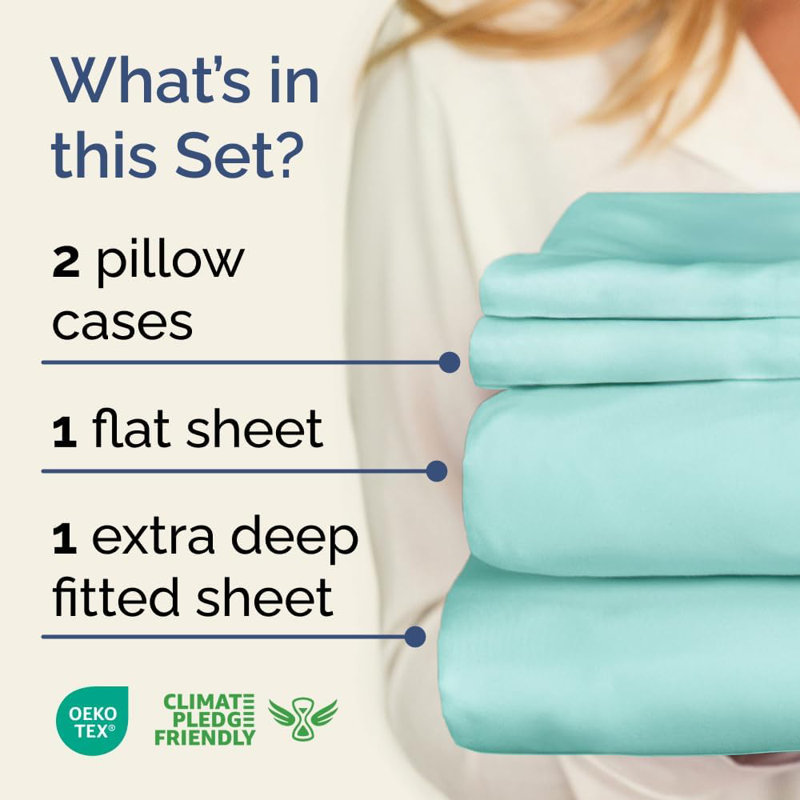 Extra Deep Pocket Sheet Set, Cooling & Breathable Bed Sheets, Soft Hotel Luxury Bedding, Fits 18–24 Inch Mattress, Spa Blue