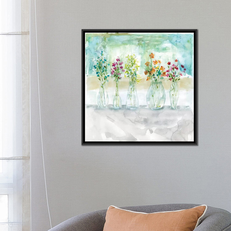 «Color Wash Bouquet», peinture sur toile, H 18 po x l 18 po x P 1,5 po, Toile avec cadre noir, Pas de tapis
