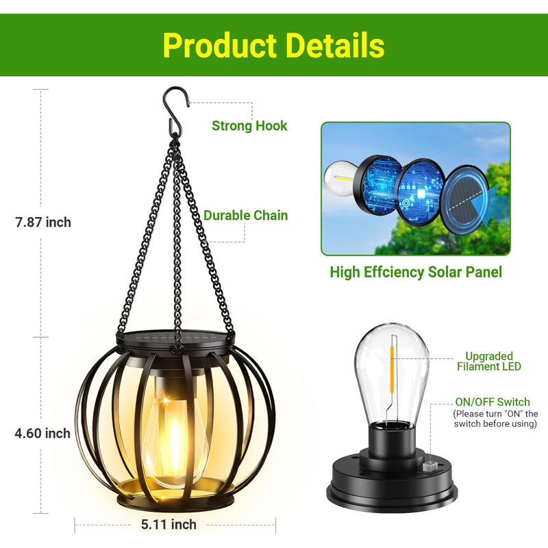 Lanterne d'extérieur à énergie solaire, H 12,47 po x l 5,11 po x P 5,11 po