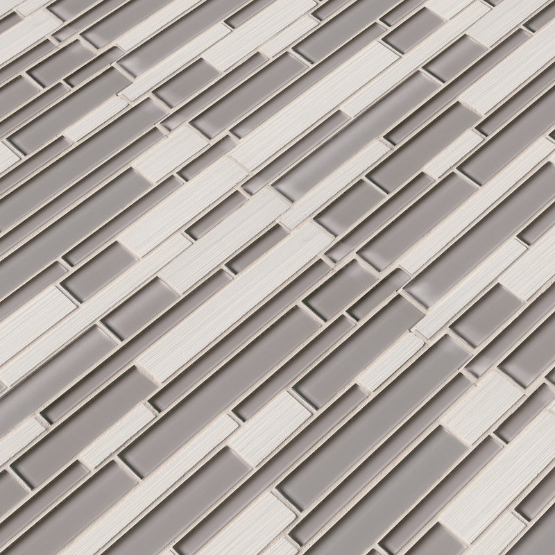 Fusion Gray Interlocking 12 in. x 12 in. Glossy Glass Porcelain Blend Mosaic Wall Tile