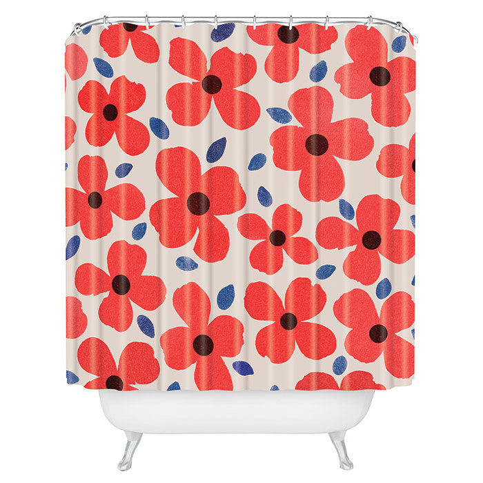 Rideau de douche Fowlkes Dogwood simple + crochets