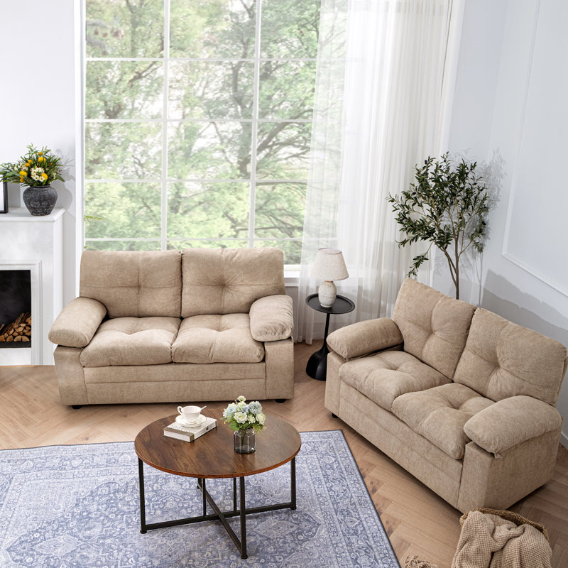 Sofa Set Including Two Loveseats, Chenille Fabric, Suitable for Living Rooms, Beige