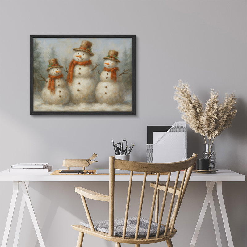 Impression encadrée de bonhomme de neige pour décoration d'hiver - 8 po x 10 po, H 8 po x l 10 po, Noir