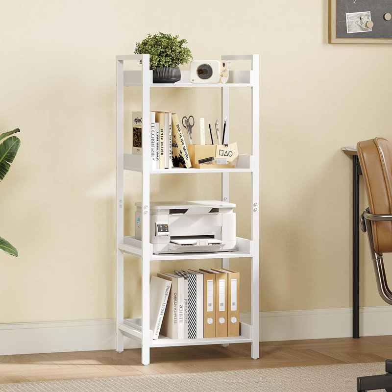 4 Tier Narrow Corner Bookshelf, Wooden Display and Storage, White