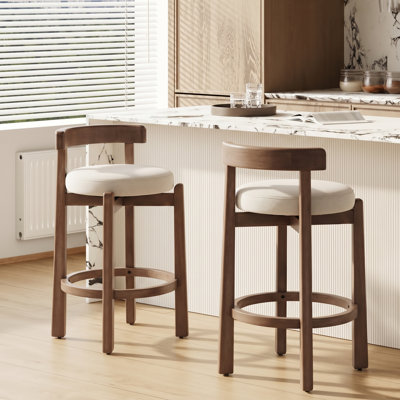 Tabourets de comptoir pivotants, tabourets de bar de style moderne Mid-Century avec dossier, structure en bois massif, chaises de bar rembourrées en lin doux avec repose-pieds, idéales pour les îlots de cuisine