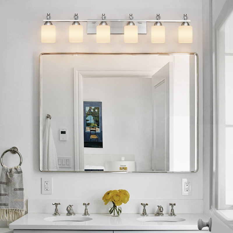 Luminaires de meuble-lavabo en verre Mid-Century E26, Nickel, 6 lumières