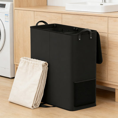 Panier à linge à double compartiment avec couvercle et sacs en filet amovibles, grand panier à linge à 2 sections avec poignées renforcées pour un tri organisé dans la salle de lavage, la chambre à coucher ou le dortoir