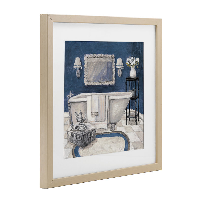 «Peaceful Blue Bath», reproduction encadrée sous verre, conception de Charlene Olson, H 16 po x l 16 po