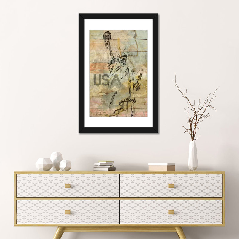 Lady Liberty, impression sur toile tendue, H 24 po x l 16 po x P 1 po, Papier d'art encadré noir, Blanc