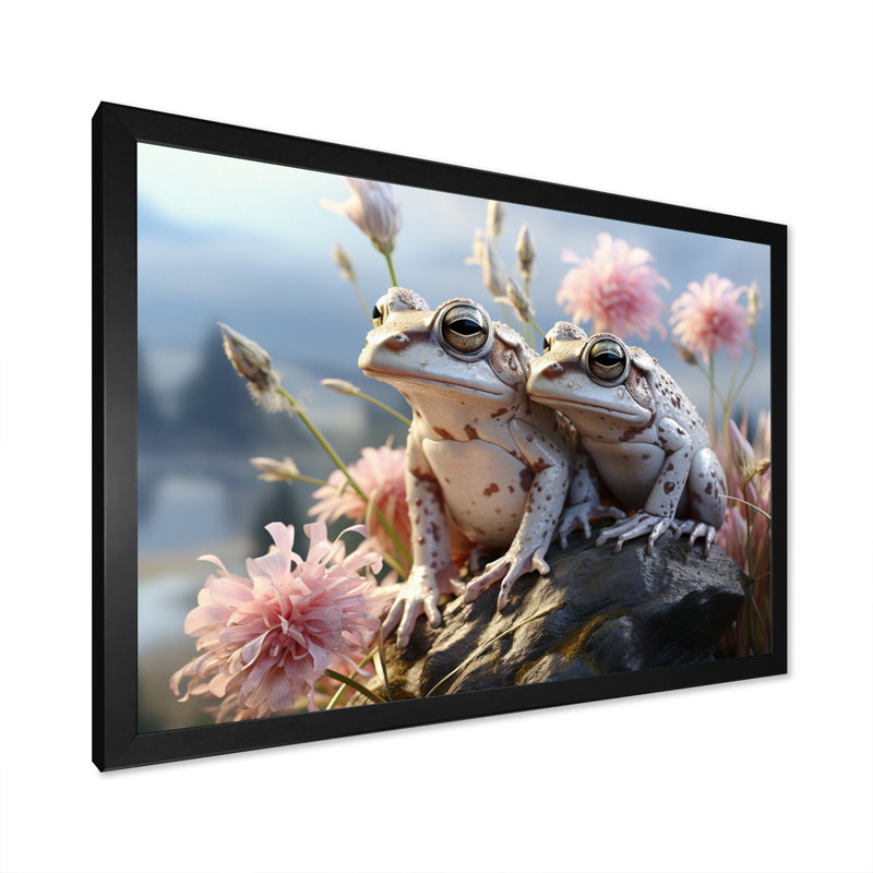 Grenouille, paysage monochrome - impression, Cadre simple noir, H 34 po x l 44 po x P 1,5 po