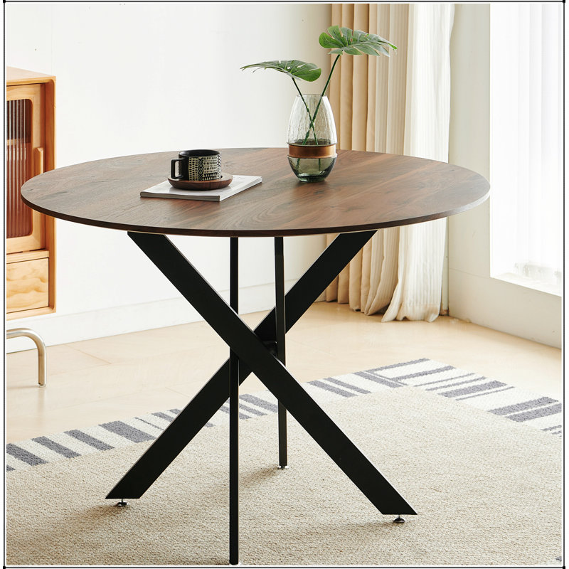 Table de salle à manger Mid-Century ronde en bois aggloméré pour 4 à 6 personnes avec pieds en métal stables et conception polyvalente, idéale pour les repas et les loisirs