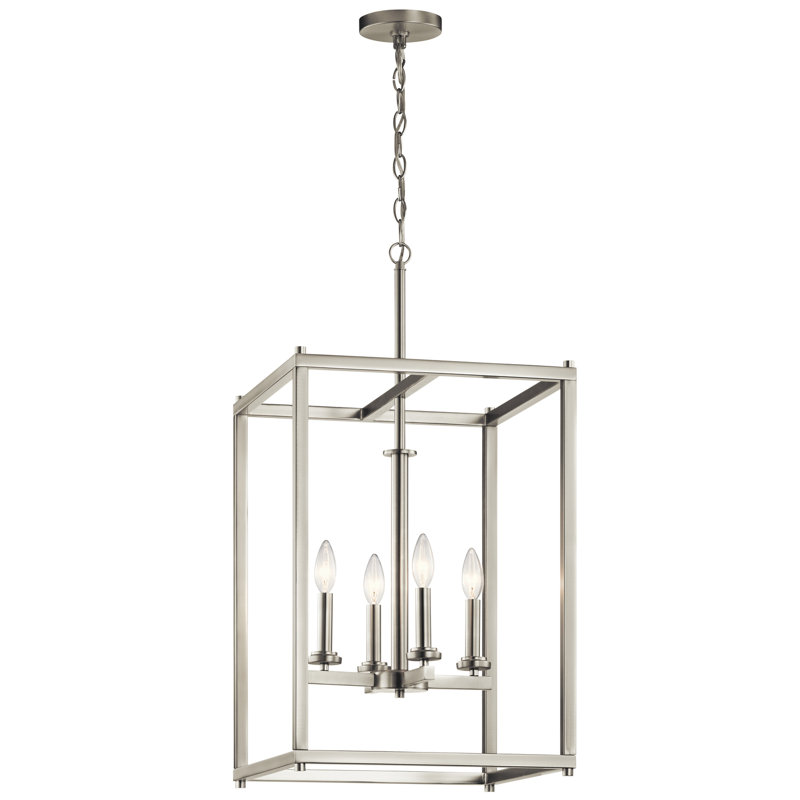 Lustre carré / rectangulaire à 4 lumières de style bougie Crosby, Nickel brossé