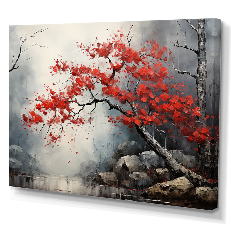 Fiery Red Maple Tree II - Art mural érable, H 30 po x l 40 po x P 1,5 po, Toile tendue