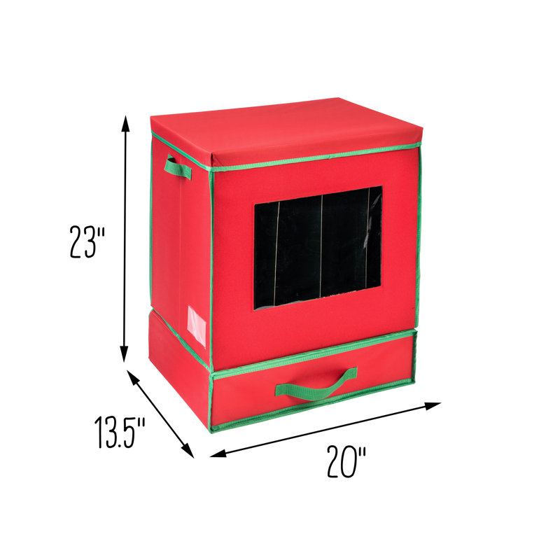Red Fabric Christmas Ornament Storage Box with Viewing Window