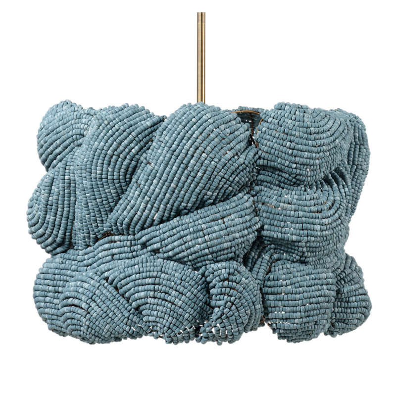 Anguilla 3-Light Wood Beaded Chandelier, Natural, Blue