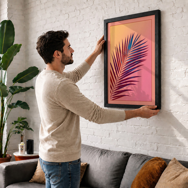 Palm Frond In Bloom Botanical - Print, A2 - 59.4 x 42.0 cm, White