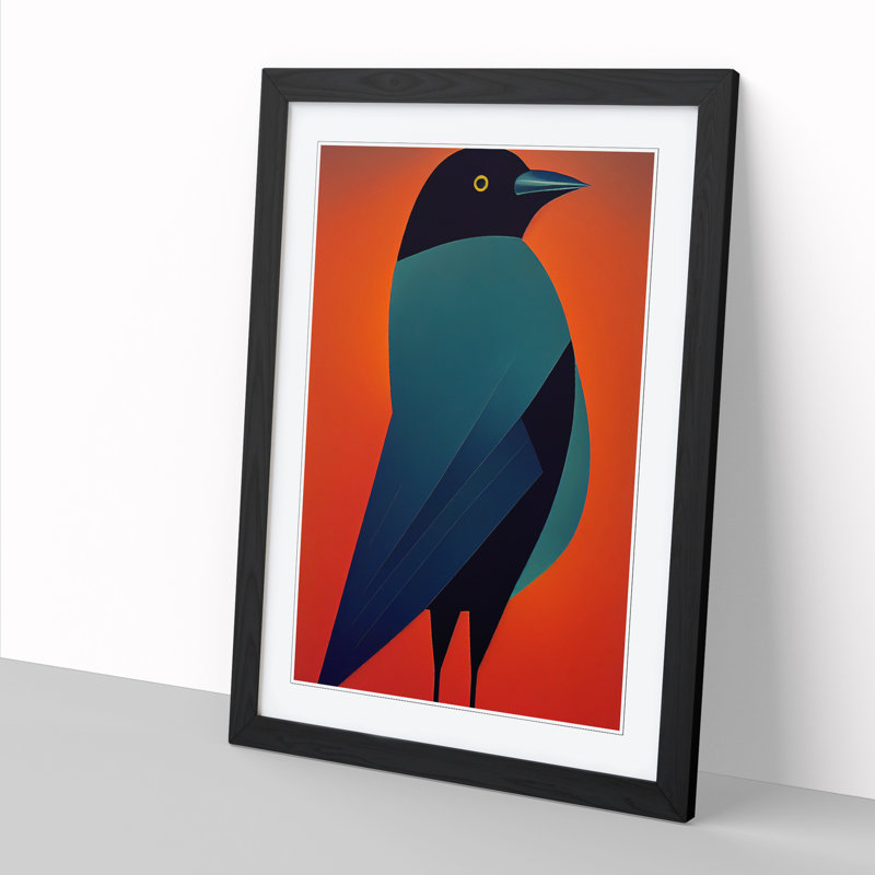 Crow Bird Painting - Picture Frame Print, 64cm H x 46cm W, Black