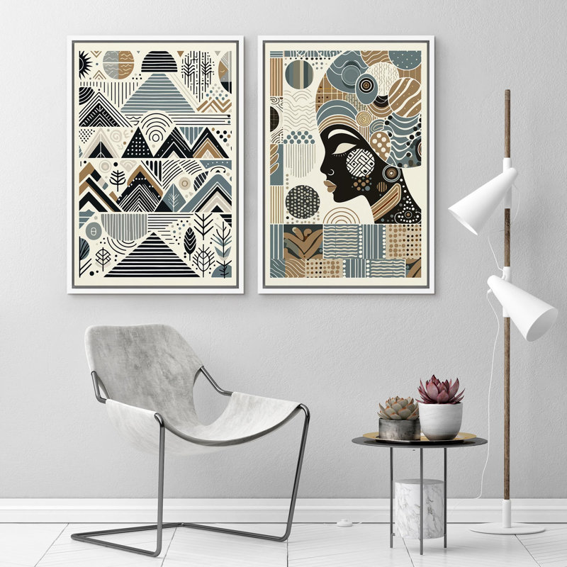 Neutre abstrait, minimaliste moderne, formes, illustrations, art moderne, Cadre blanc, H 24 po x l 36 po