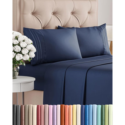 4-Piece Queen Sheet Set, Ultra-Soft Cooling Microfiber Bedding With Deep Pockets, Breathable And Wrinkle-Free, Navy Blue