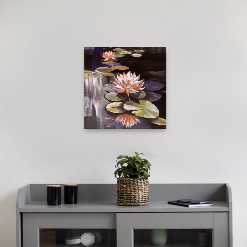 Tranquille, nénuphars délicats, paisible, lis serein, fleur, art mural, 18" H x 18" W