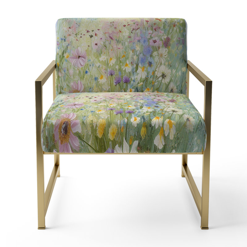 Chaise d'appoint rembourrée florale Simplity Wreath, Doré