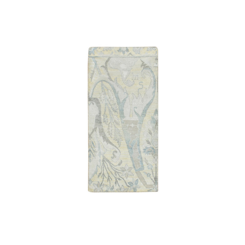 2'x4'3" White Bijar Garus Design Wool & Silk Hand Knotted Sample Mat Rug 750B4BE5E5164F7C8E70EF8696CD3DF5