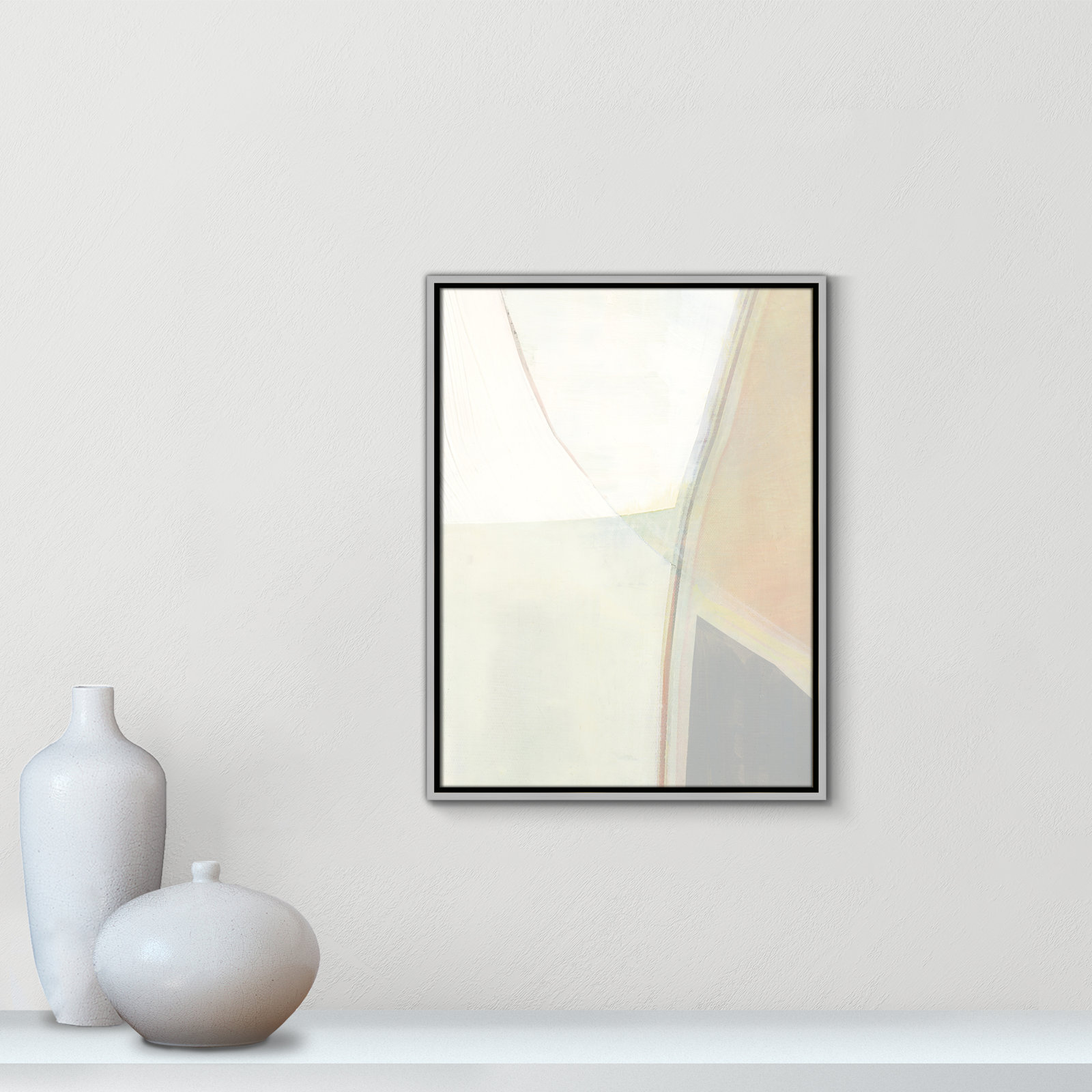 Alexandria "In Neutral II" Painting by Cartissi, Silver Framed Canvas, 25.5" H x 19.5" W x 2" D