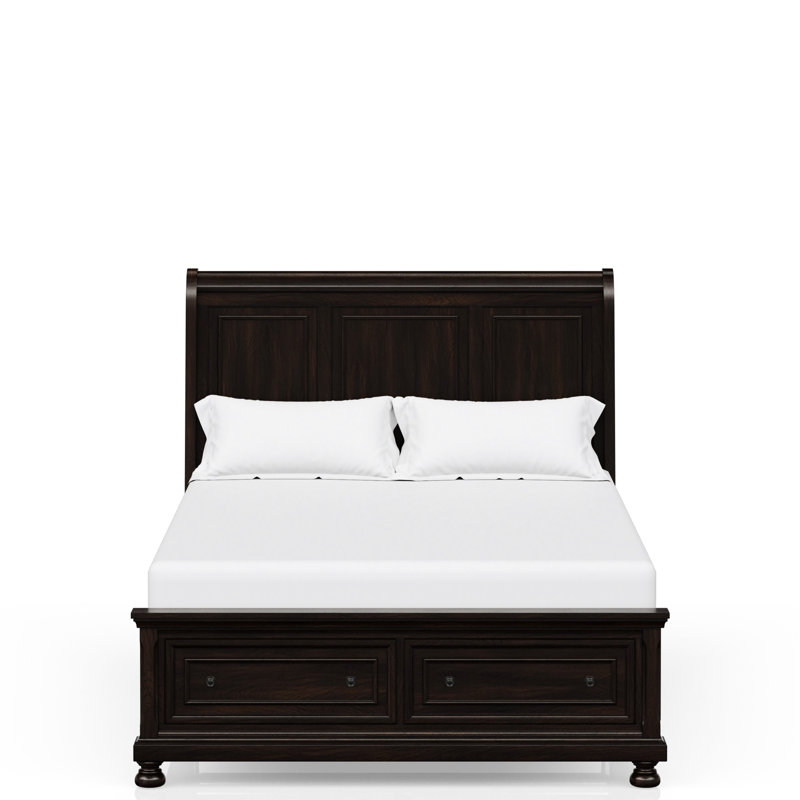 Dark Cherry Storage Bed For Queen, Transitional Design, Strong Structure Queen Bed, Two Drawers, Solid Wood & ,