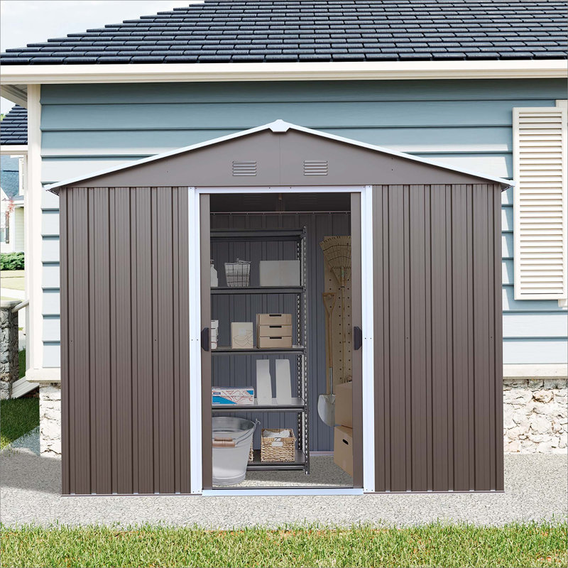 8Ft X 4Ft Outdoor Metal Storage Shed With Window, Gray, 74.89" H x 96.07" W x 48.94" D